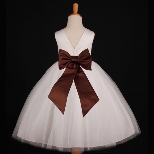Ivory Wedding Pageant Tulle Gown Flower Girl Dress 12M 18M 2 3/4 5/6 7/8 9/10 12 - Picture 5 of 31