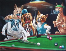 Reprint For Dogs Playing Pool Art Fabric Poster Print Home Wall Decor Multi
