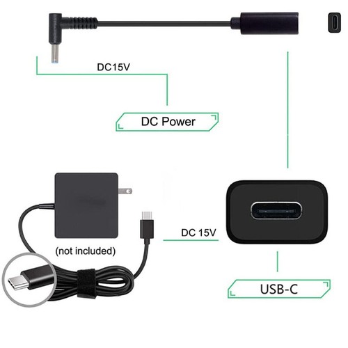 Type C Female Input to DC 4.5x3.0mm Power PD Charge Charging Cable for HP Laptop - Picture 4 of 11