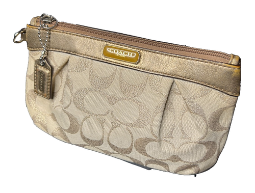 Coach Jacquard Metallic Lurex Plissee Handgelenktasche Lederbesatz *ohne Riemen - Bild 4 von 23