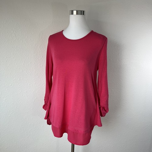 GRACE ELEMENTS Sweater Top Womens Size S Pink Sheer Back Career Stretch Elegant - Picture 3 of 17