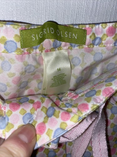 2 Pairs of Sigrid Olsen Pants Womens 14 Yellow Pink 100%Cotton Lightweight Crop - Picture 5 of 8