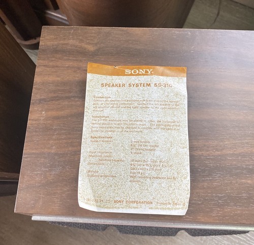 Vintage SONY SS-310 SPEAKERS TESTED Used - Picture 2 of 7