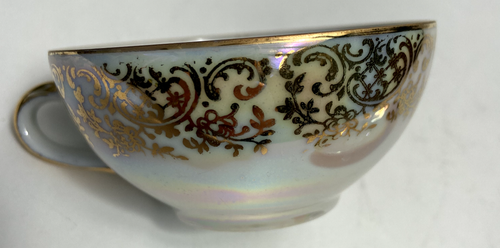 Tasse à Café ou à Thé et Soucoupe en Porcelaine Lucien Angel -Décor Style Ancien - Afbeelding 7 van 11