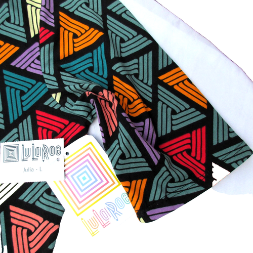 Lularoe Julia Dress Pencil Purple Teal Red Yellow Orange Geometric Women's Large - Picture 9 of 24