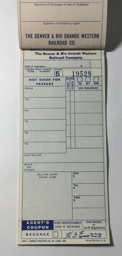 1955 UNBENUTZTES TICKET Denver Rio Grande VISTA DOME Main Line Colorado Rockies Zug - Bild 3 von 6