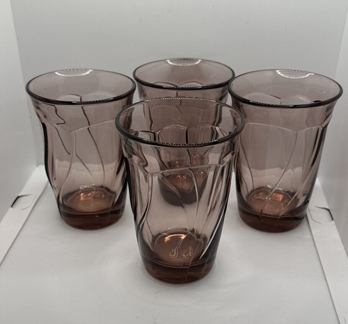 Noritake Sweet Swirl Cranberry 12oz Highball Glass Tumblers Set (4) GLOWS YELLOW - Bild 3 von 6