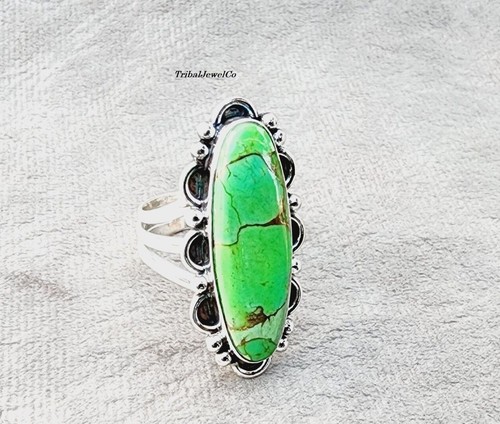 925 Sterling Silver Green Copper Turquoise Ring Gemstone Ring Women Ring Gift - Picture 1 of 13