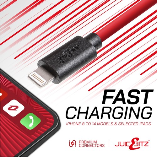 JuicEBitz® USB Fast Charger Cable for iPhone 7 8 X XS XR 11 12 13 14 Pro iPad - Picture 75 of 162