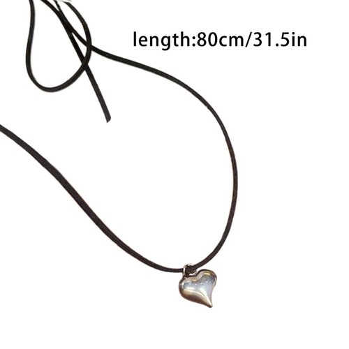 Alloy Heart Pendant Necklace Simple Choker Adjustable Bowknot Necklace Jewelry - Picture 8 of 10