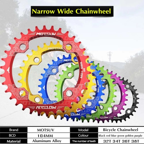 MTB Bicycle 104BCD Round Narrow Wide Chainring 32T 34T 36T 38T Tooth - Picture 6 of 36
