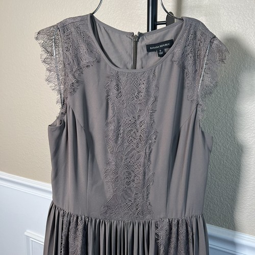 Banana Republic Damen Kleid Gr. 6 beige Faltenrock Spitze Flügelärmel gefüttert - Bild 5 von 20
