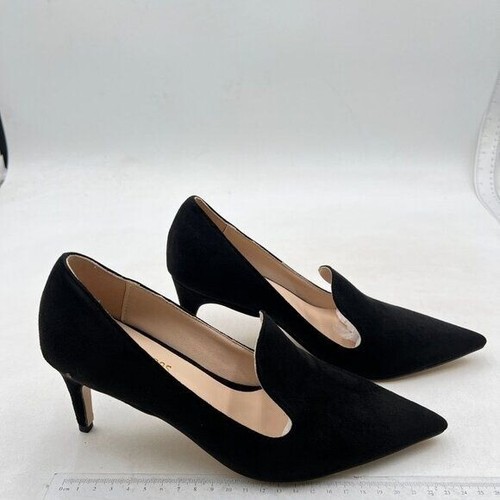 Women’s Dressy Pumps Stiletto Mid Heel Loafers Pointed Toe Slip On Shoes Black - Picture 4 of 7