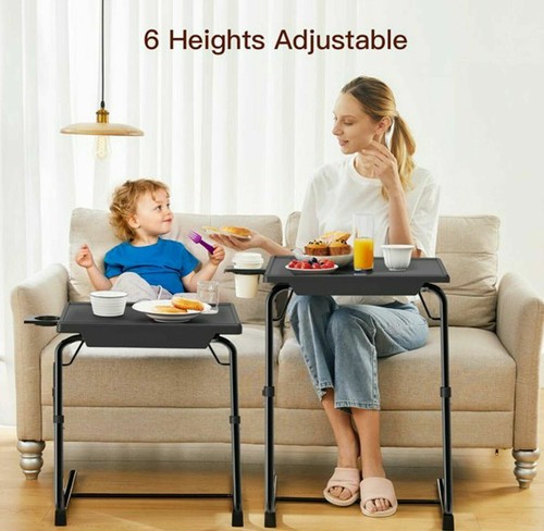 Folding Portable Table Mate With Cup Holder Dinner Laptop tv Desk Freestanding - Picture 3 of 29