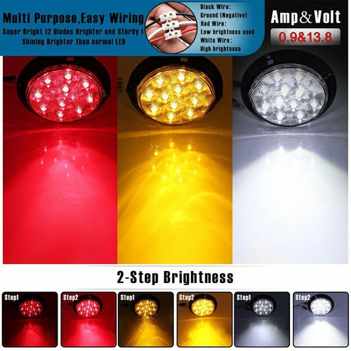 12 LED 4" Round Stop Reverse Truck Tail Lights 2 Amber 2 Red 2 White Smoked Lens - Picture 7 of 10