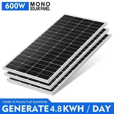 600W Watt Mono Solar Panel 12V Charging Off-Grid Battery Power RV Home Boat Camp