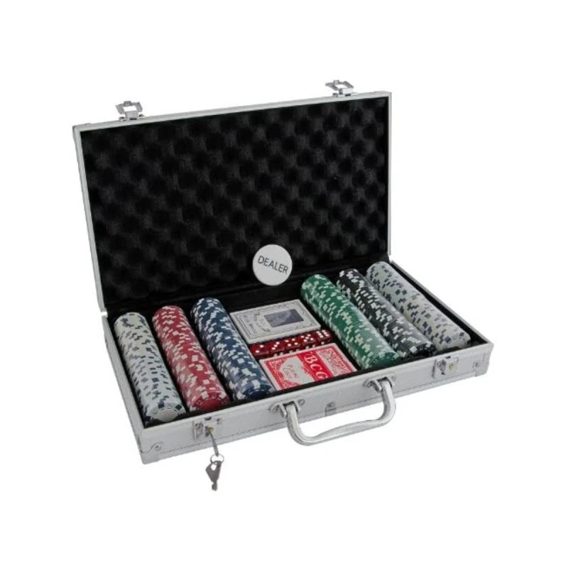 VALIGETTA IN METALLO CONTIENE 5 DADI 300 FICHES 2 MAZZI DI CARTE POKER DAL NEGRO - Immagine 2 di 2