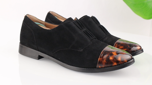 Vionic Womens Jayla Loafer Size 9.5 Black Suede Tortoise Shell Cap Toe Shoe Flat - Video 1 of 1