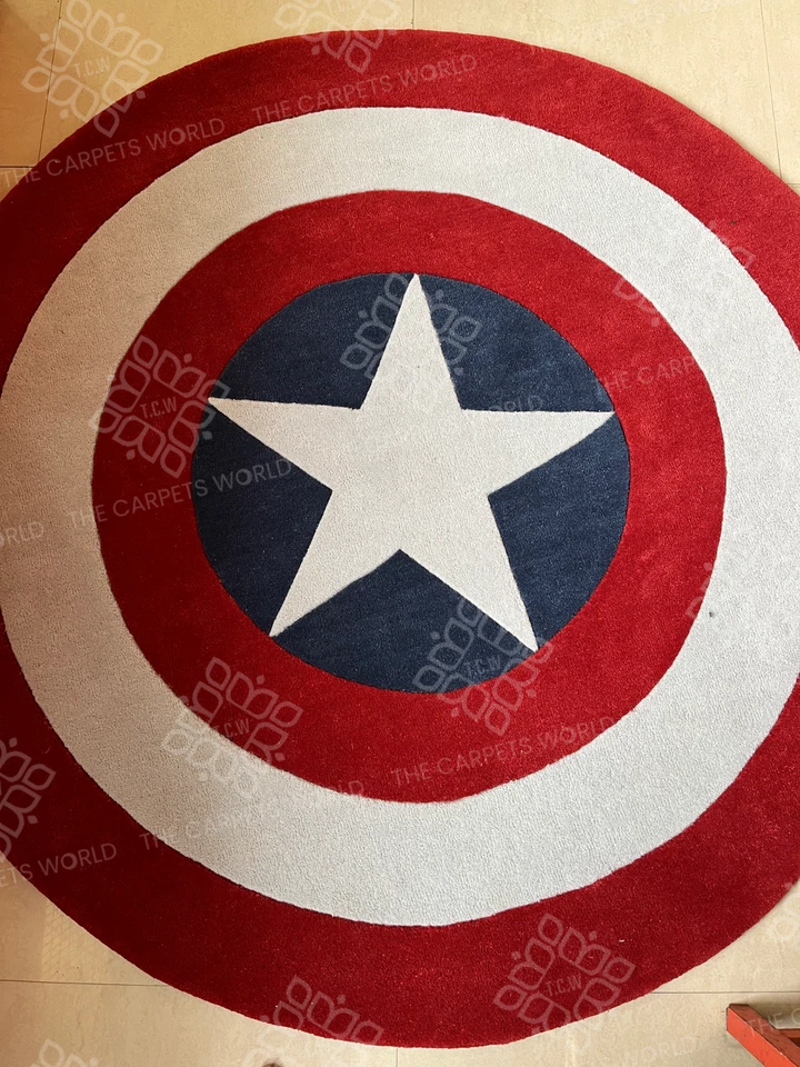 Captain America Shield Round Hand Tufted Wool Rug For Bedroom,Kids Room,Home 7x7 - Image 2 of 4