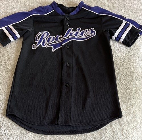Colorado Rockies Baseball Boys Purple Black Embroidered Jersey Medium 10-12 - Picture 1 of 8