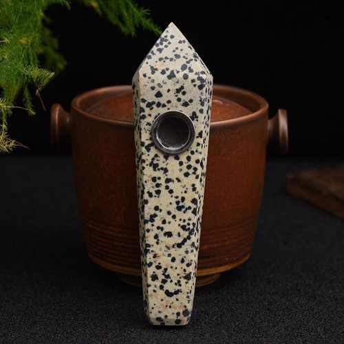 Natural Dalmatian Stone Smoking Pipe Quartz Crystal Point Wand Tobacco Rod Bong - Picture 9 of 15