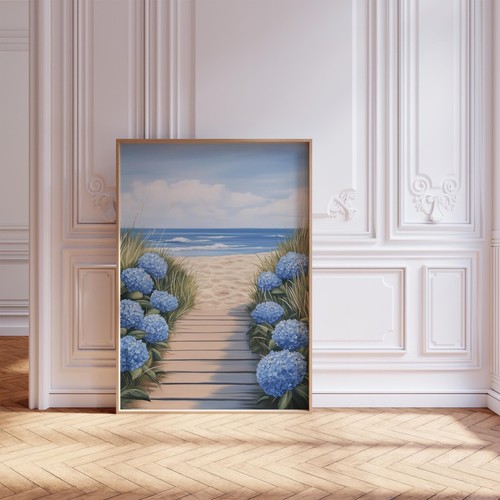 Blue Hydrangea Beachy Summer Wall Art Print - Picture 5 of 6