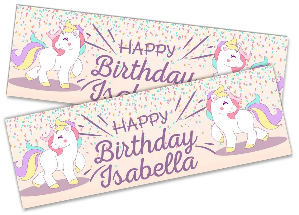 x2 Banner de Cumpleaños Personalizado Unicornio Niños Niños Fiesta Decoración Póster 13 Foto 2 de 4