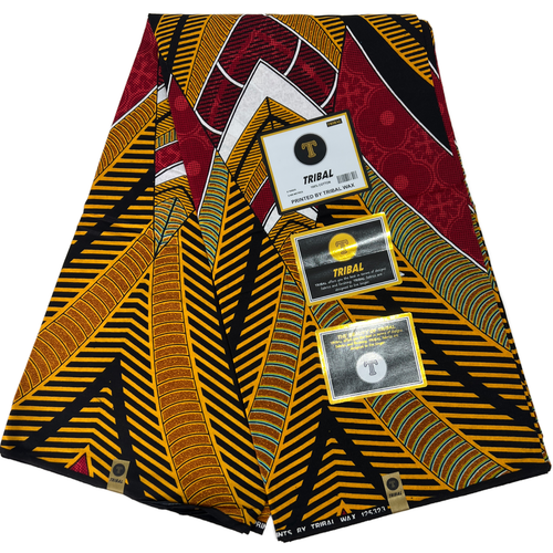 Tela africana estampado de cera rojo negro Ankara 100 % algodón 6 yardas material de costura - Imagen 2 de 14