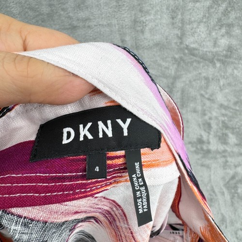 Falda DKNY Mujer 4 Lino A Lino Imitación Envoltura Abstracta Resort Cremallera Lateral Cinturón Boho - Imagen 8 de 11