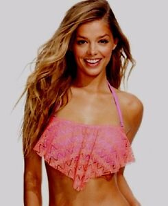 Hula-Honey-Crochet-Flounce-Bikini-Top-Coral-Lilac-Size-Large