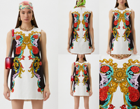 Versace Jeans Couture Bull Panel Sun Baroque Denim Dress Jeans-Kleid Minikleid S