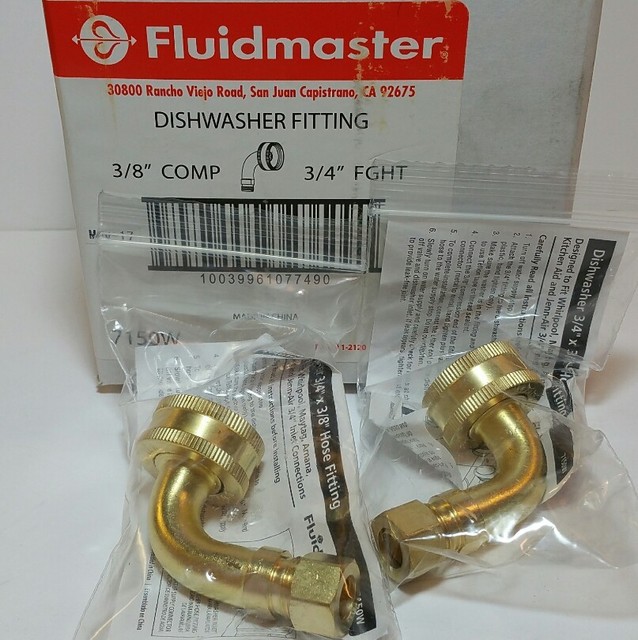 2 BRASS Dishwasher 90 Degree Elbow 3/8" comp. X 3/4" FGHT GH FM Hose
