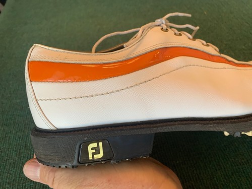 FootJoy Icon White Leather w/Orange Patent Leather Stripe Mens Golf Shoes Sz 11D - Picture 12 of 18