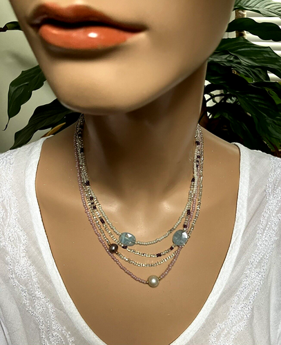 Ibiza Boho Vintage 2 filas cadena de perlas + aguamarina + plata + cuentas de vidrio 39 cm - Imagen 9 de 12