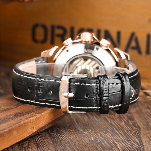 JARAGAR Mechanical Watch for Men Luxury Leather Strap Wristwatches Reloj Hombre - Picture 5 of 14