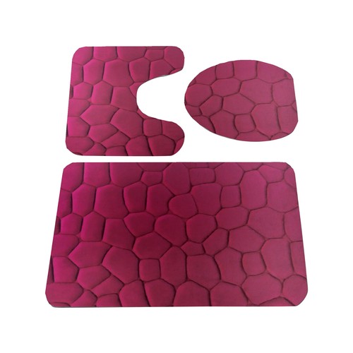 3 Piece Rock Embossed Solid Color Memory Foam Soft Bathroom Rug Set Non-Slip - Picture 38 of 42