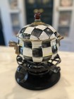 MACKENZIE-CHILDS Courtly Check Enamelware Fondue Pot Burner Stand Set