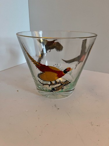 Vintage Hazel Atlas Glass Ice Bucket Pheasant Bird - Bild 1 von 3
