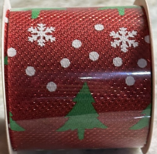 Christmas House Christmas Ribbon Glittered Snowflakes 2.5" x 3 Yards(1Roll) - Picture 7 of 8