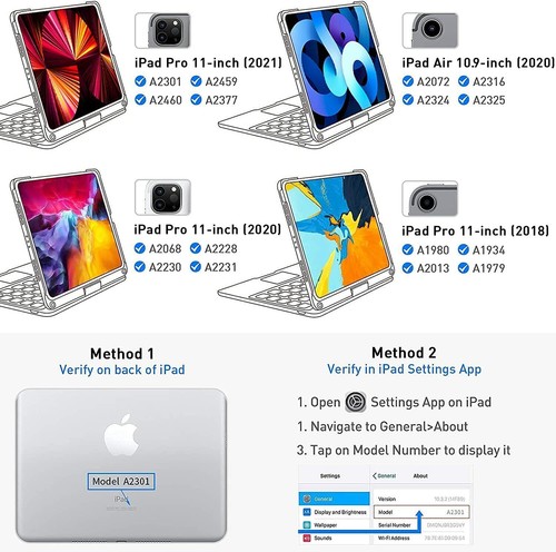 Funda con teclado giratorio con panel táctil para iPad 7/8/9/10ª generación Air 5/4/3 Pro 11"/12,9" EE. UU. - Imagen 36 de 65