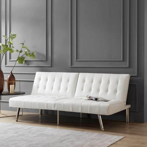 MAYKOOSH Futon 68.5"W 3-in-1 Tufted Split Back Convertible Faux Leather White - Picture 4 of 11