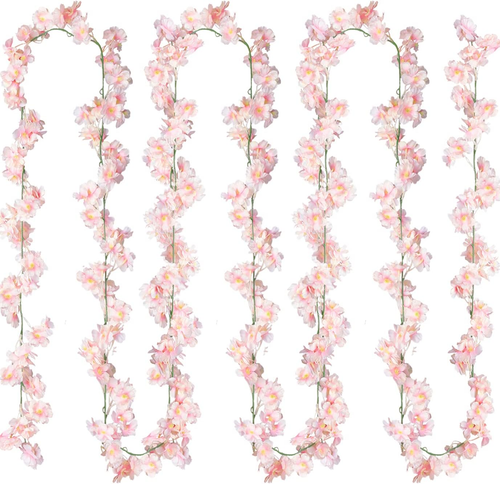 Cherry Blossom Garland Artificial Cherry Flower Vines 4 Pack Hanging Silk Flower - Picture 9 of 12