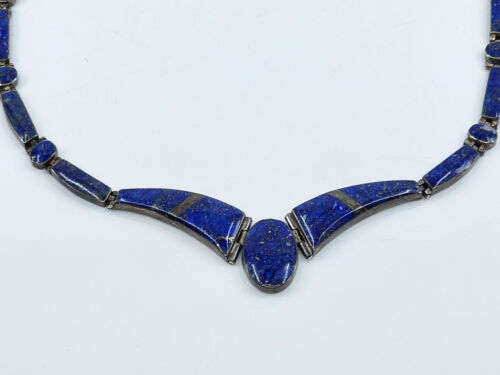 VINTAGE 60's TAXCO LAPIS LAZULI MEXICO STERLING SILVER 950 NECKLACE 31g - Picture 20 of 22