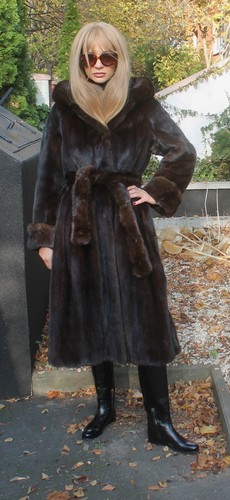 Abrigo de piel de visón rancho 100 % real Blackglama con capucha ropa trinchera L/XL - Imagen 11 de 16