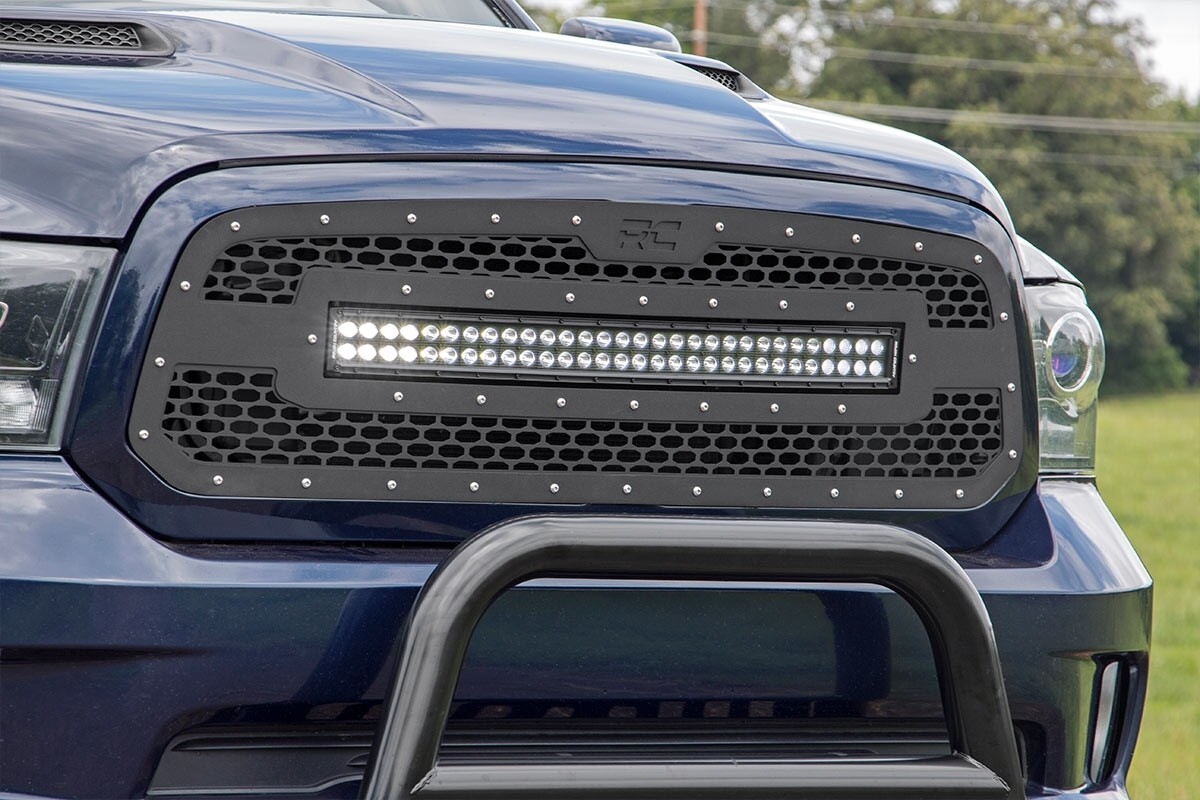 Rough Country Mesh Grille w/30in Dual Row Black Series LED 13-18 for RAM 1500