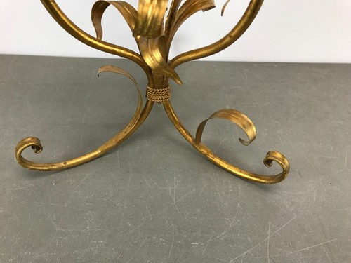 vtg MCM Hollywood Regency Gold Gilded Floral Lilies Sheaf Glass Top Table Base - Picture 4 of 15