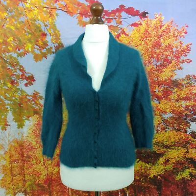 Strickjacke Monsoon Blau 70% Angora 30% Nylon. UK Damen Gr. 6