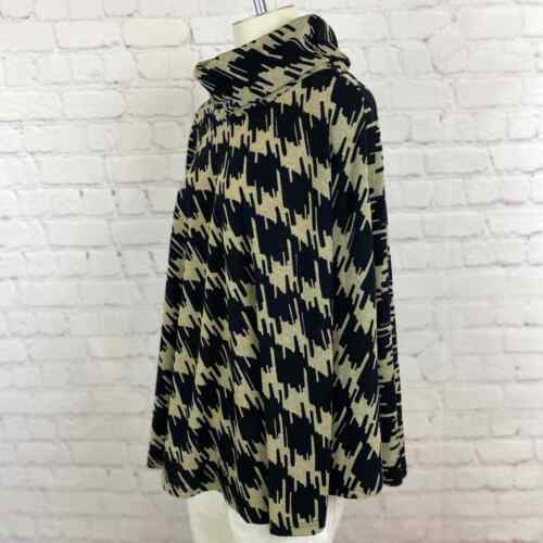 Lapis Houndstooth Poncho Turtleneck Cape Black~Beige Sz Small - Picture 2 of 9