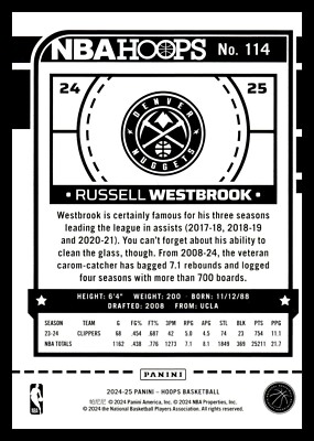 2024-25 Panini NBA Hoops 114 Russell Westbrook, Denver 2024-25 Panini NBA Hoops 114 Russell Westbrook, Denver