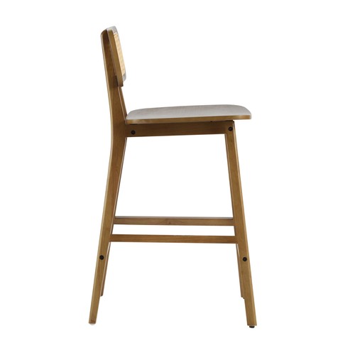 Set of 2 Bar Stools 26.25"Counter Height Wood Pub Chairs Barstools W/Rattan Back - Picture 6 of 12
